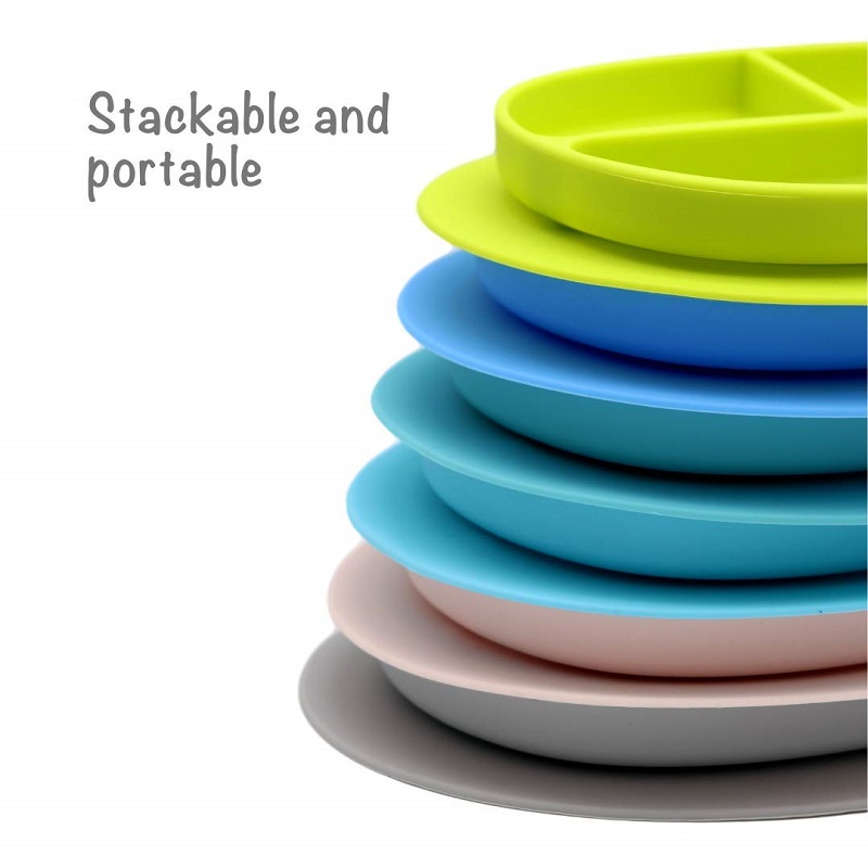 Silicone Plate Grip Dish Suction Plate Divided Plate Baby Toddler Plate BPA Free Microwave Dishwasher Safe