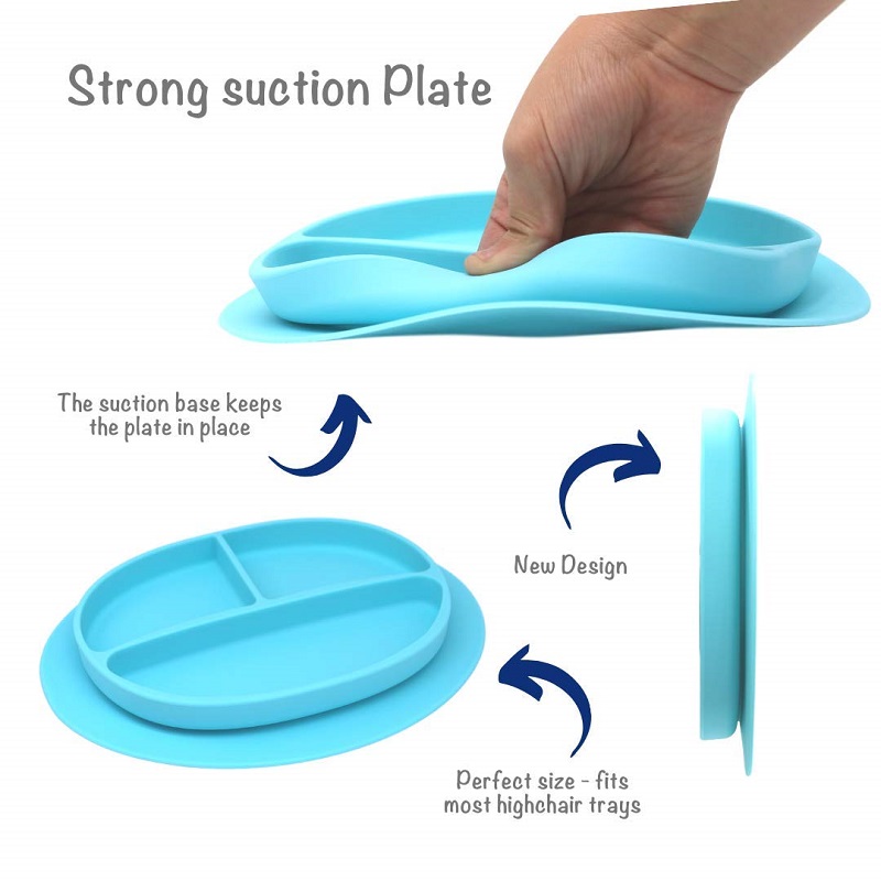 Silicone Plate Grip Dish Suction Plate Divided Plate Baby Toddler Plate BPA Free Microwave Dishwasher Safe