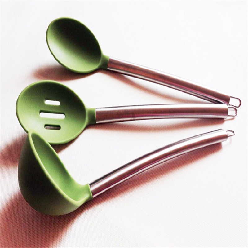 silicone cooking utensils Non Scratch Nature Wooden Handle Silicon Cooking Spoons Kitchen Utensils Set