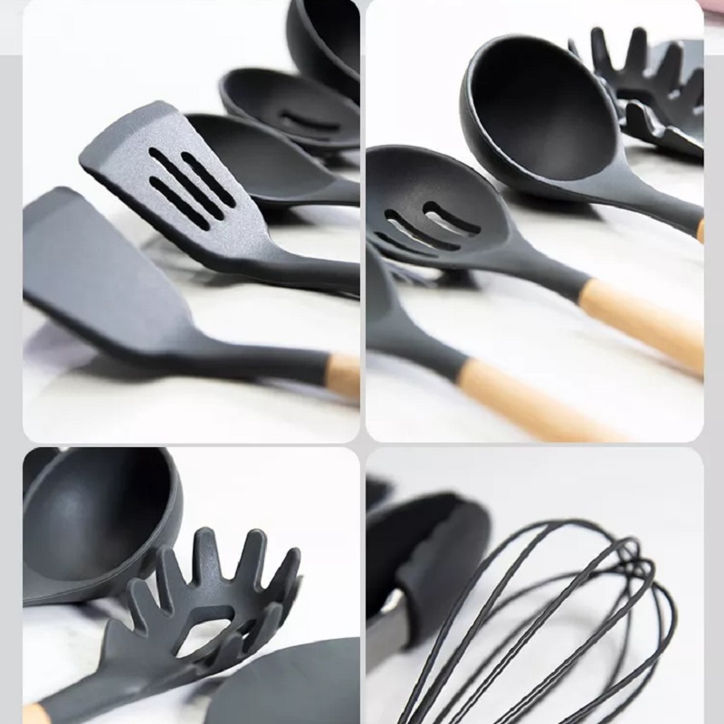 Silicone Kitchen Utensils Set 12 Wooden Cooking Utensils Set Silicone Heat Resistant Spatula Set Kitchen Accessories Gadgets