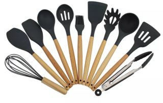 Silicone Kitchen Utensils Set 12 Wooden Cooking Utensils Set Silicone Heat Resistant Spatula Set Kitchen Accessories Gadgets