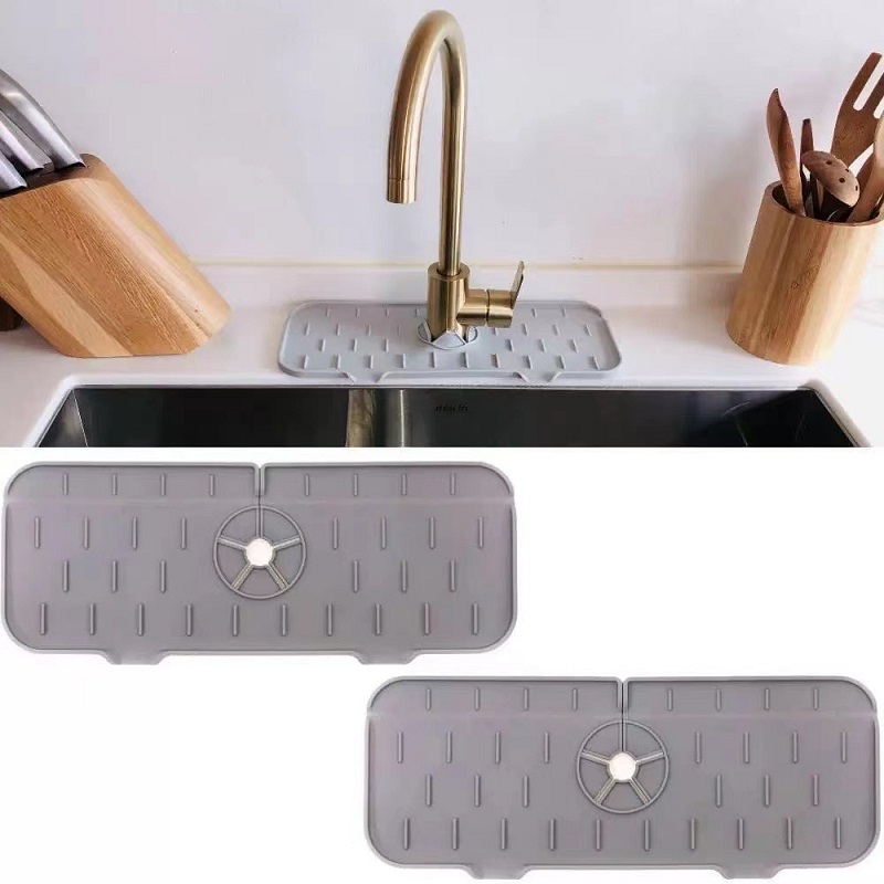 Anti Splash Guard Water Catcher Dish Drying Silicone Mat Kitchen Sink Drain Faucet Splash Absorbent Pad Faucet Handle Drip Water Catcher Tray