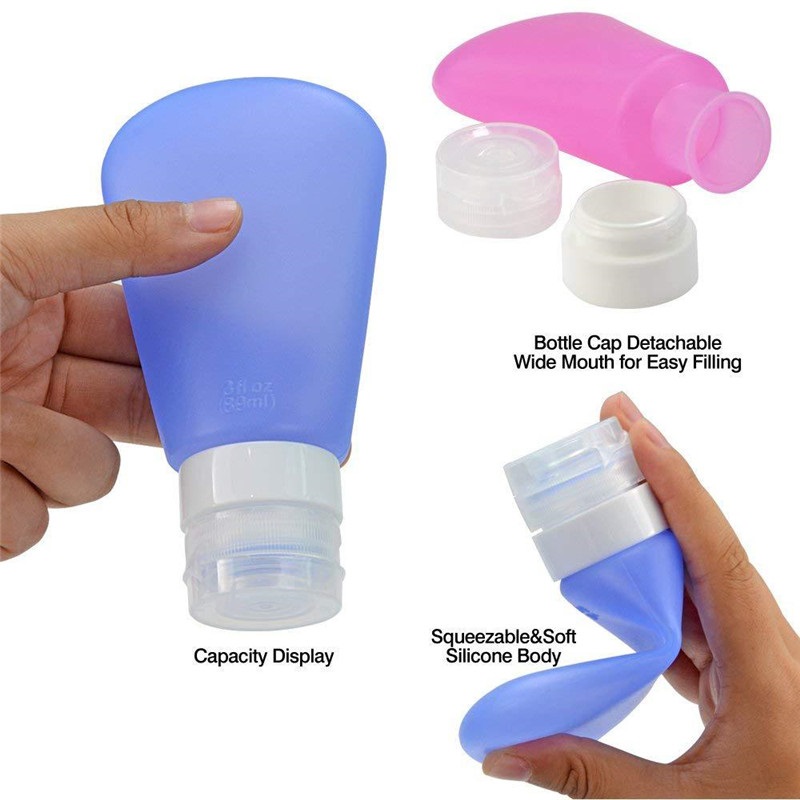 BPA Free Portable Leak Proof Squeeze Shampoo Cosmetic Silicone Travel Bottle Tube Set Cosmetic Travel Containers