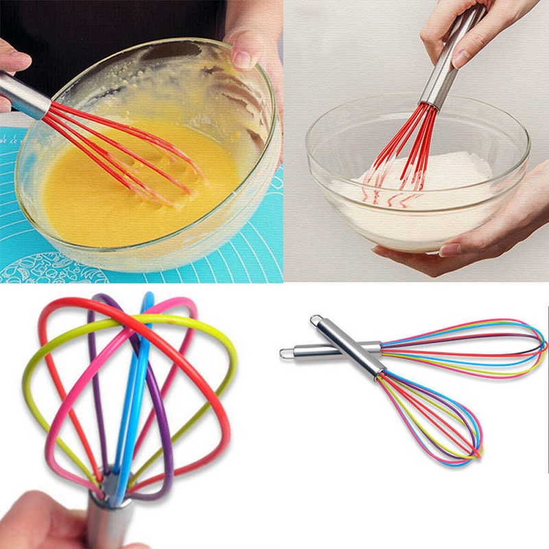 handheld silicone egg whisk stainless steel handle manual cream butter mixer kitchen tools 