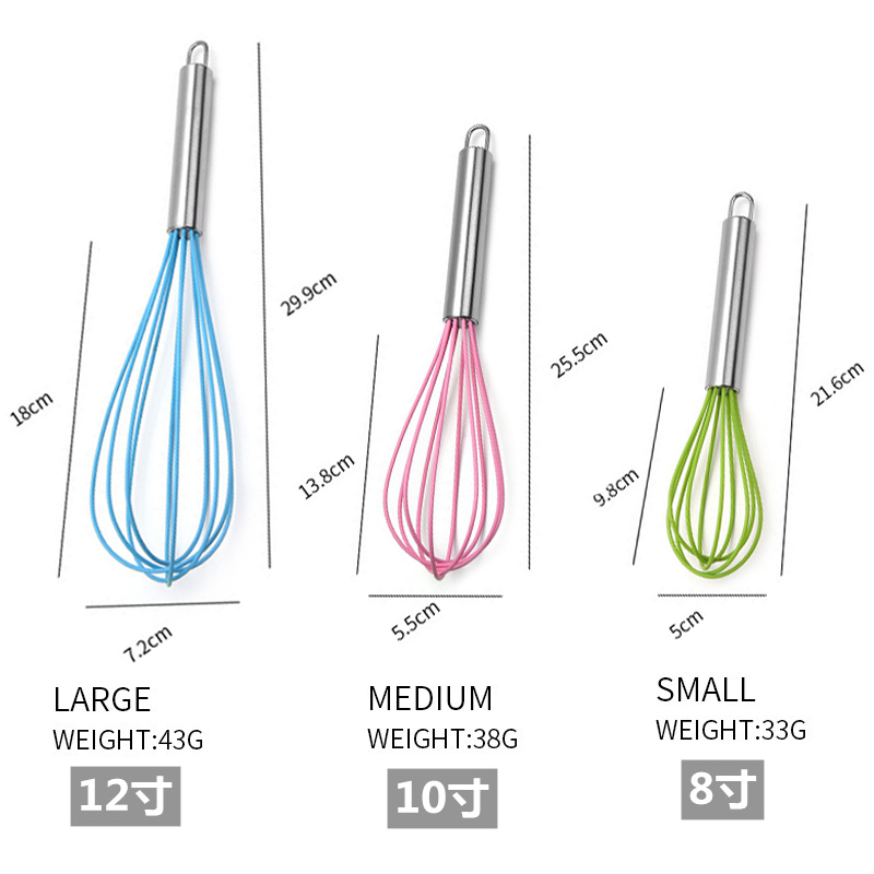 handheld silicone egg whisk stainless steel handle manual cream butter mixer kitchen tools 