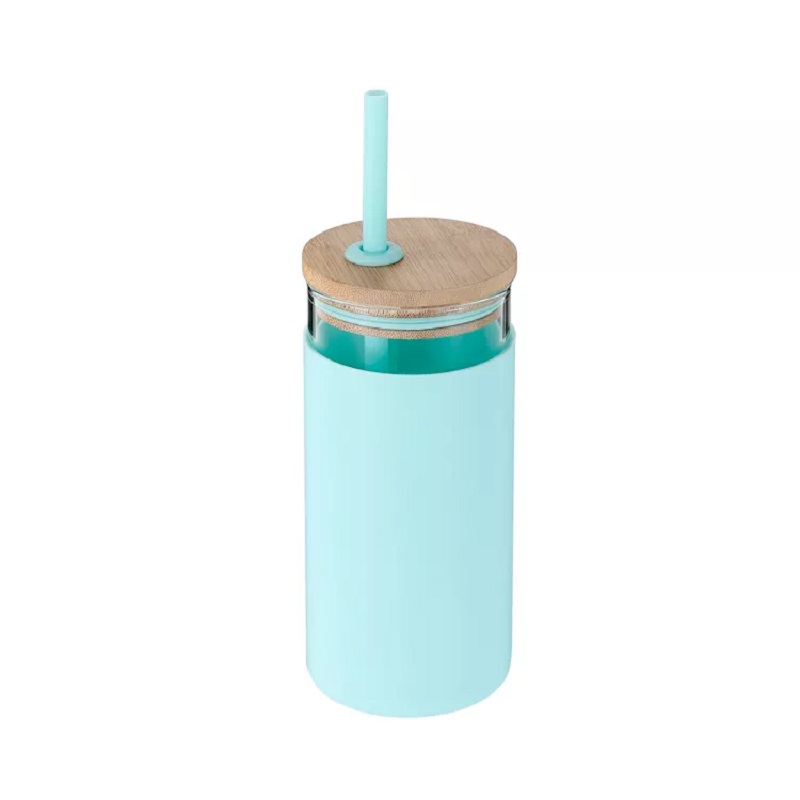 Glass Tumblers with Insulator Silicone Sleeve Glass tumbler with leakproof bamboo lid and bamboo straw 6 silicone sleeve