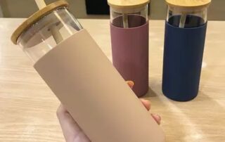 Glass Tumblers with Insulator Silicone Sleeve Glass tumbler with leakproof bamboo lid and bamboo straw 6 silicone sleeve