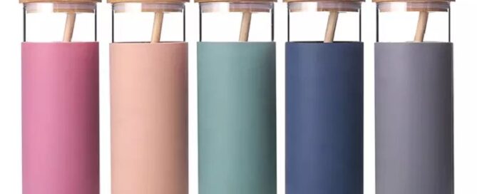 Glass Tumblers with Insulator Silicone Sleeve Glass tumbler with leakproof bamboo lid and bamboo straw 6 silicone sleeve