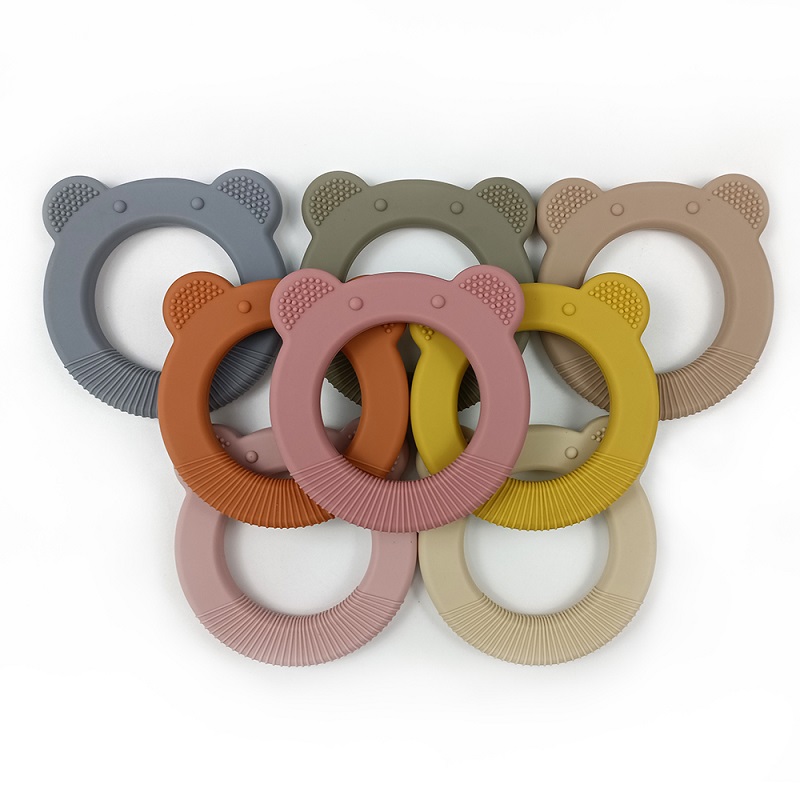 Bear Silicone Baby Teether Toys Food Grade Pacifier Organic Baby Teething Ring Soothe Babies Teething 7 silicone ring