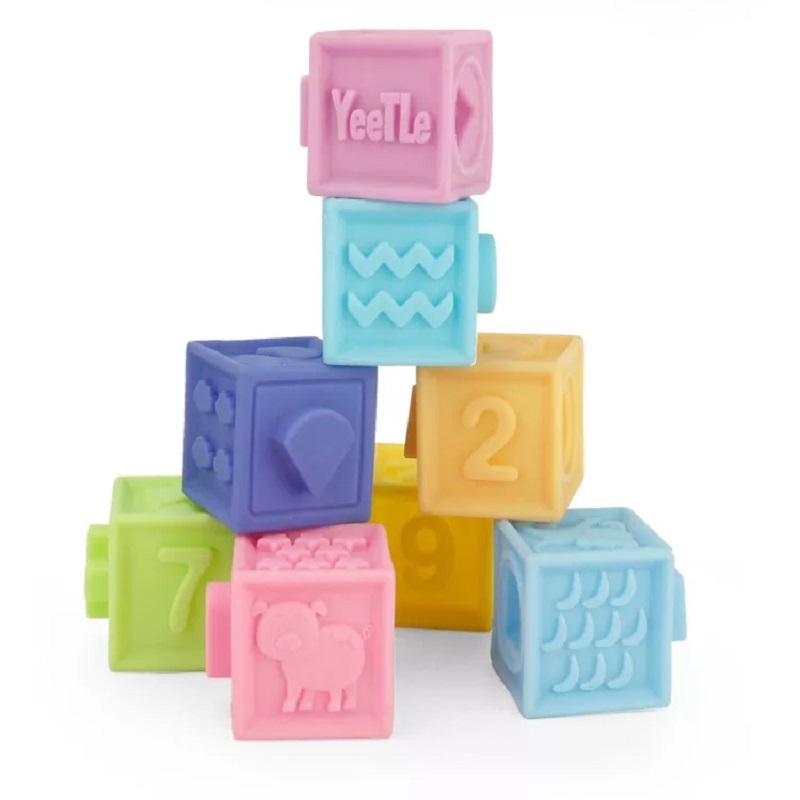  Food Grade Grasp Bricks Educational Toy Baby Rubber Soft Silicone Building Blocks Silicone Toy OEM