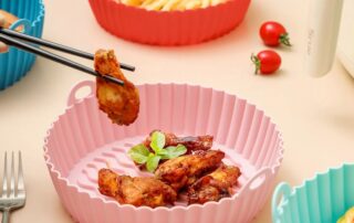 Round reusable air fryer food-safe air fryer silicone pot basket liner silicone baking pan for an air fryer with air circulation