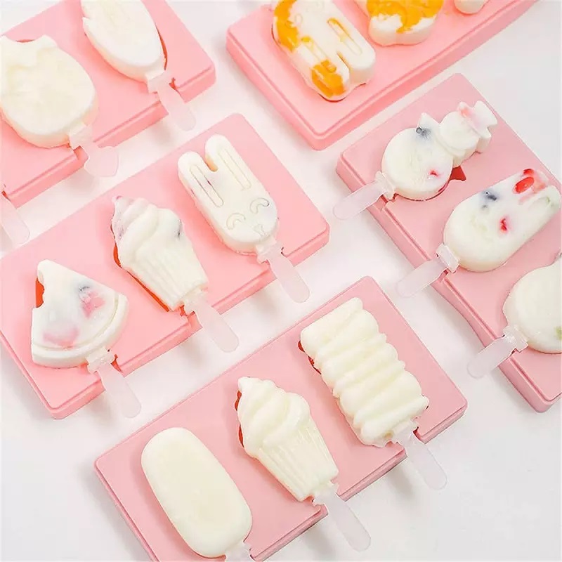 3 Cavity Ice Cream Bar Mold Non-stick Reusable Popsicle Mold Silicone with Lids Sticks for DIY Dessert Cakesicles Ice Lollies