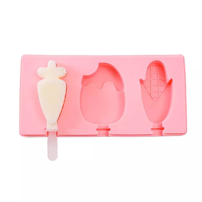 3 Cavity Ice Cream Bar Mold Non-stick Reusable Popsicle Mold Silicone with Lids Sticks for DIY Dessert Cakesicles Ice Lollies