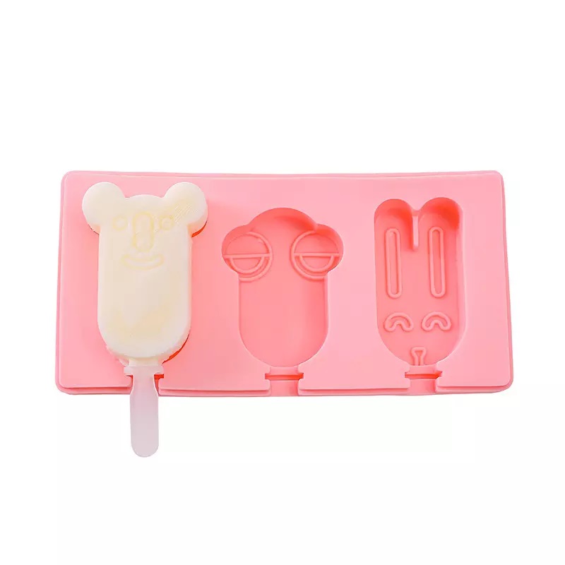 3 Cavity Ice Cream Bar Mold Non-stick Reusable Popsicle Mold Silicone with Lids Sticks for DIY Dessert Cakesicles Ice Lollies