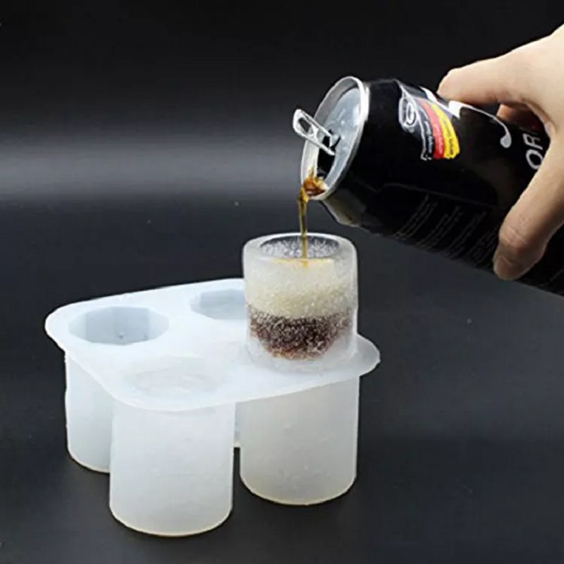 BPA Free Slow Melting 4 Cup Silicone Ice Shot Glass Ice Mold 4 Cavity Shot Glass Ice Cube Tray For Whiskey Cocktails