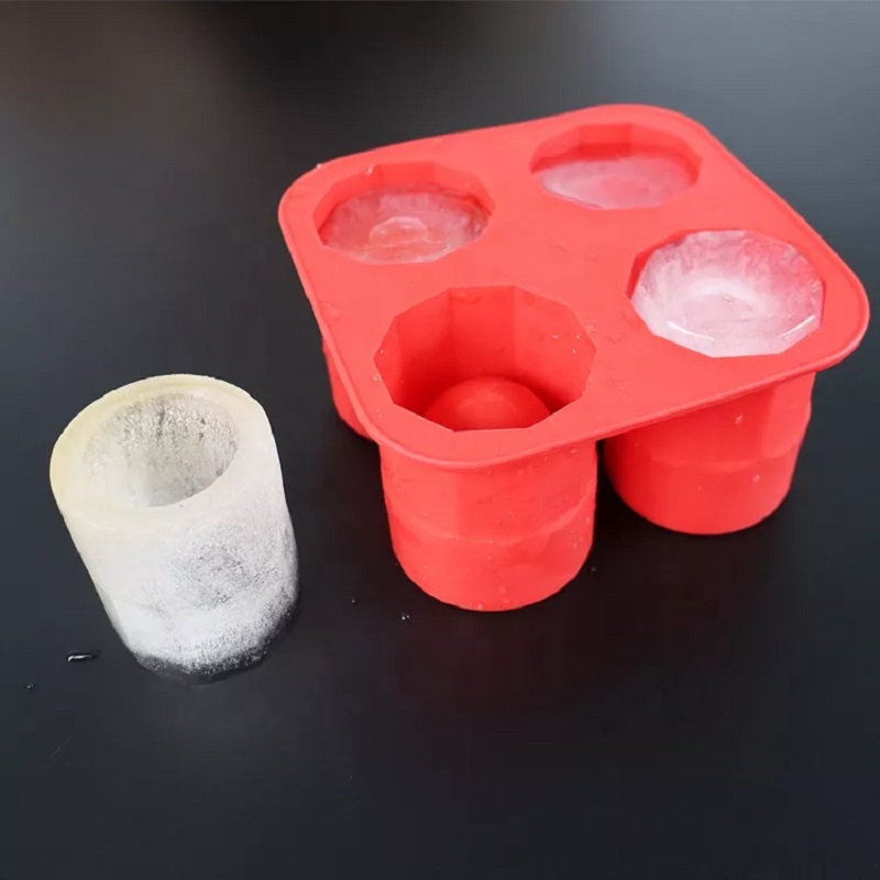 BPA Free Slow Melting 4 Cup Silicone Ice Shot Glass Ice Mold 4 Cavity Shot Glass Ice Cube Tray For Whiskey Cocktails