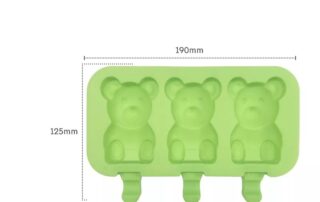 Custom 3 Cavities BPA Free Cartoon Bear Shape Silicone Ice Cream Mould Popsicle Mold With Sticks