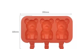 Custom 3 Cavities BPA Free Cartoon Bear Shape Silicone Ice Cream Mould Popsicle Mold With Sticks