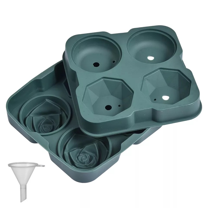 Factory Selling BPA Free 2 Ice Rose 2 Diamond Silicone Ice Cube Tray 3D Silicone Rose Shape Ice Cube Mold