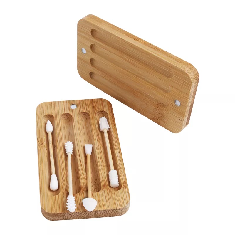 Custom Secure Reusable Silicone Cotton Swab with Non-removable Ends for Ear Cleaning Makeup bamboo q tip