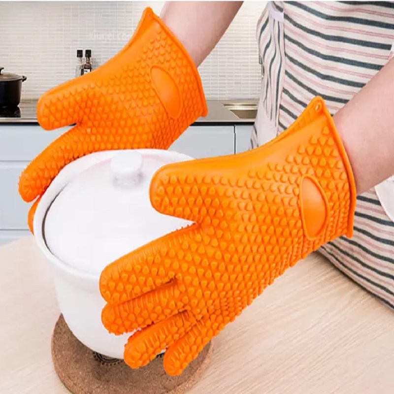 Customized LOGO Extra Thick Non-slip Heat Resistant Silicone Oven Gloves for Kitchen Cooking Baking