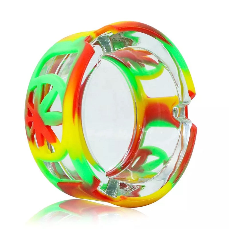 New Design Glass Ashtray With Silicone Cover Round Glass Ashtray Anti Collision Cigar Ashtray