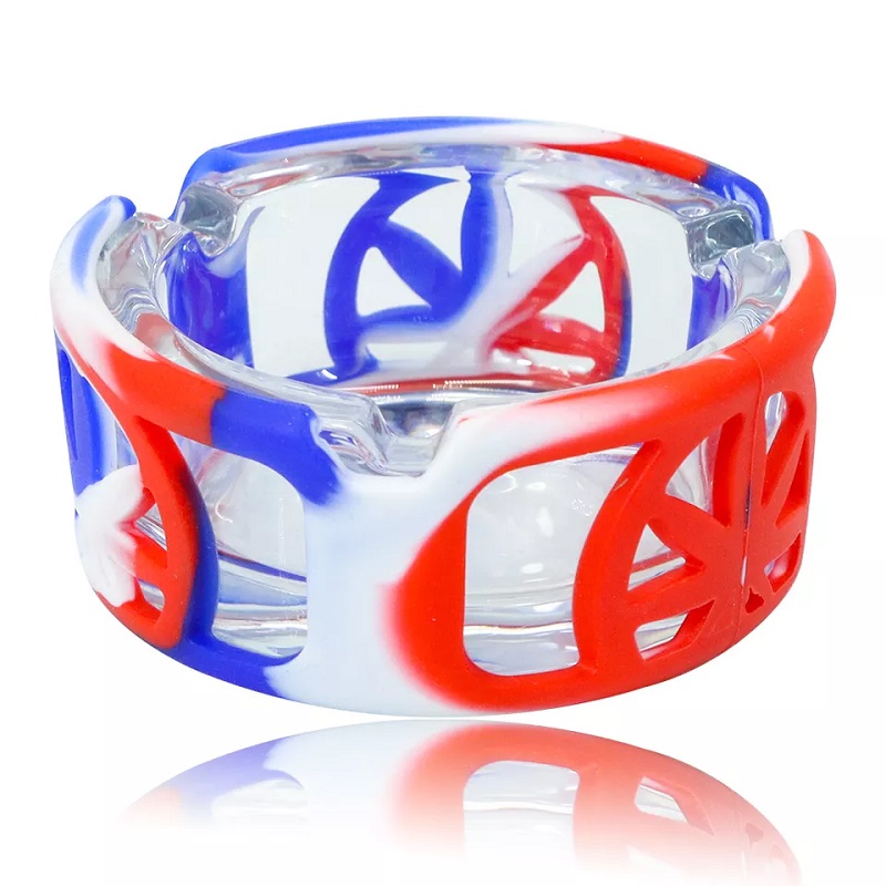 New Design Glass Ashtray With Silicone Cover Round Glass Ashtray Anti Collision Cigar Ashtray