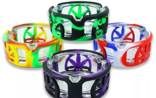 New Design Glass Ashtray With Silicone Cover Round Glass Ashtray Anti Collision Cigar Ashtray