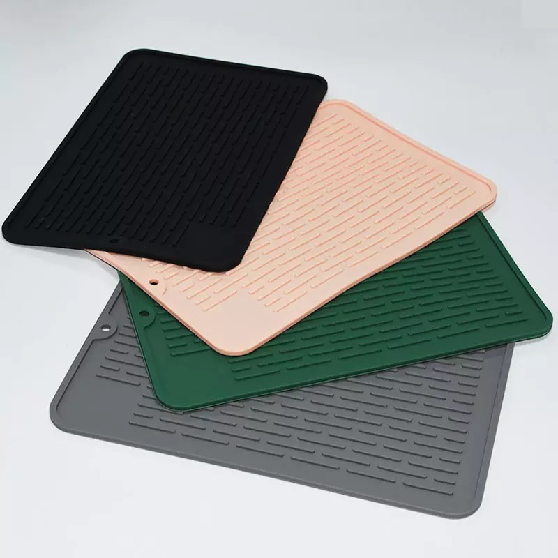 Non-Slip Silicone Dish Drying Mat heat resistant Silicone Protector pad for Kitchen Countertops