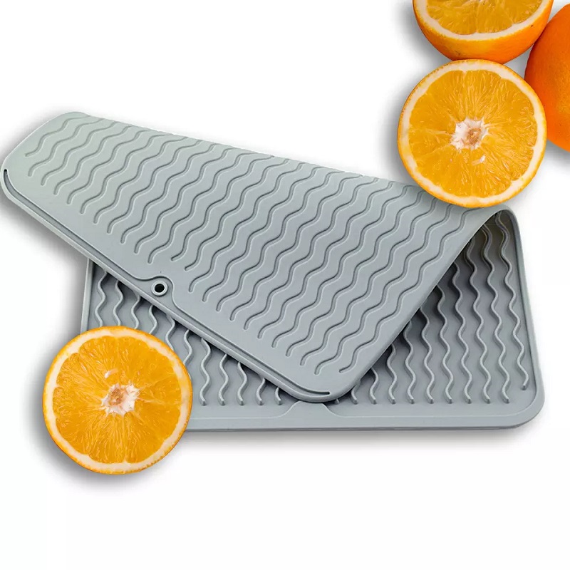 Non-Slip Silicone Dish Drying Mat heat resistant Silicone Protector pad for Kitchen Countertops