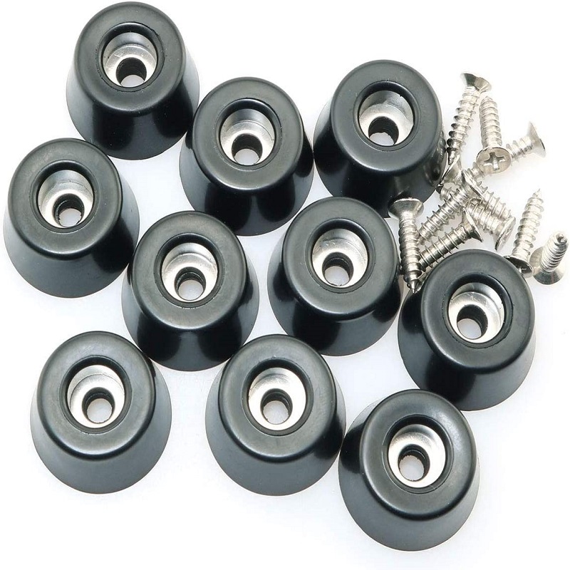 Black Round Rubber Feet Bumpers with Screws and Stainless Steel Washers for Industrial Round Furniture Pad screw on rubber feet