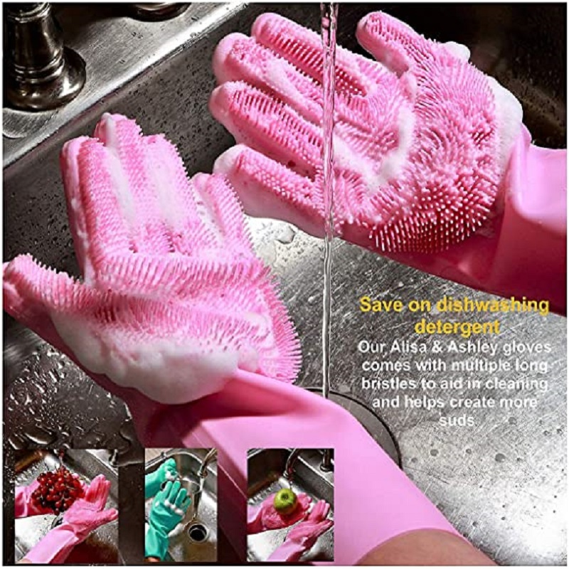 Magic rubber Dishwashing Cleaning Gloves Reusable Silicone Brush Scrubber Gloves