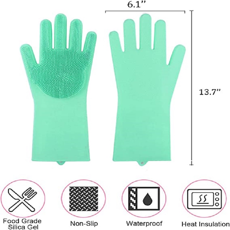 Magic rubber Dishwashing Cleaning Gloves Reusable Silicone Brush Scrubber Gloves