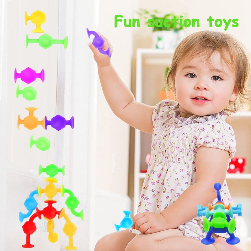 Rubber Suction Bath Toys for Kids Toddlers Family Game Learning Sensory Suction Cup Toys 