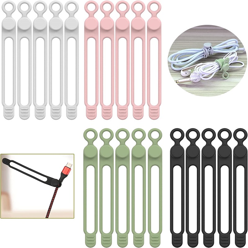 Silicone Cable Straps Wire Organizer for Earphone Phone Charger Reusable Cable Ties Cord Organizer