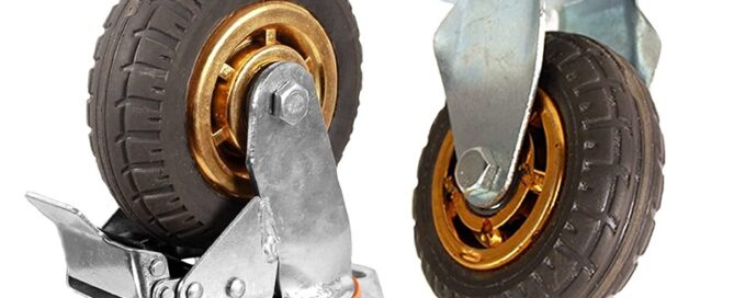 Rubber caster wheels Heavy Duty Rubber Swivel Caster Quiet Anti-Skid with Brake 360 Degree Double Ball Bearing Castors