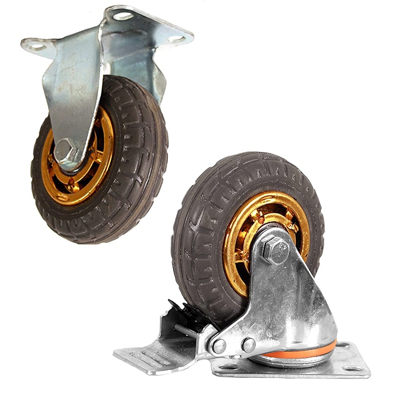 Rubber caster wheels Heavy Duty Rubber Swivel Caster Quiet Anti-Skid with Brake 360 Degree Double Ball Bearing Castors