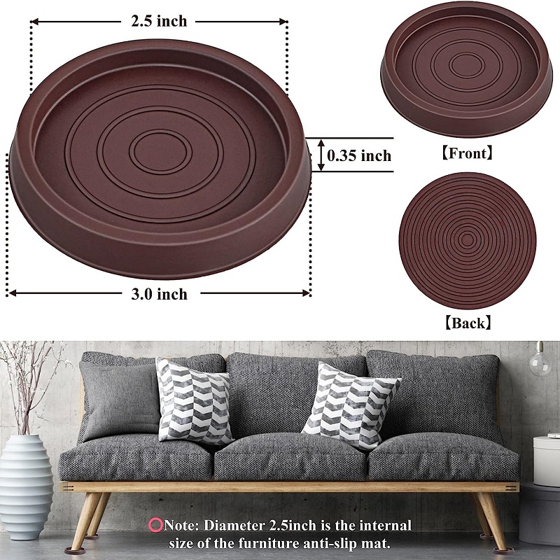 Rubber Slider Furniture Coasters 2.5 inch Rubber Furniture Pads Non-Slip Furniture Leg Protectors for Hardwood Floors