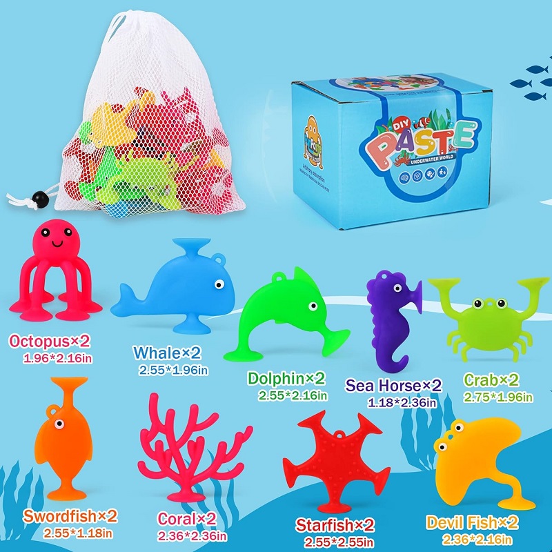 Baby Suction Cup Toys Silicone Ocean Animals Sucker Toys Fine Rubber Float