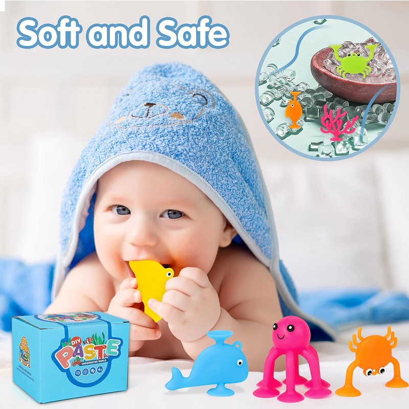 Baby Suction Cup Toys Silicone Ocean Animals Sucker Toys Fine Rubber Float