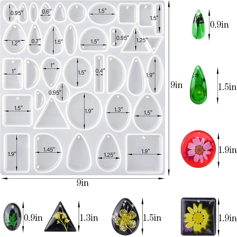 Casting Silicone Rubber Parts 38 Cavities Jewelry Pendant Resin Molds Chain Set Silicone Pendant Mold