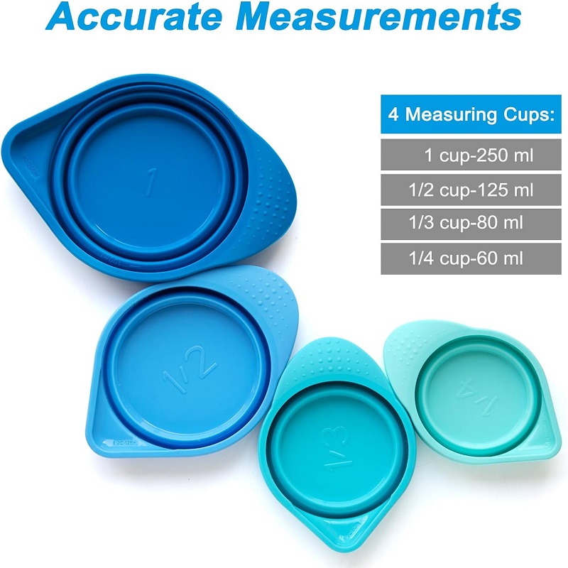 Collapsible Silicone Measuring Cups Portable Measuring tools with Engraved Metric Rubber Tool Handle Dip