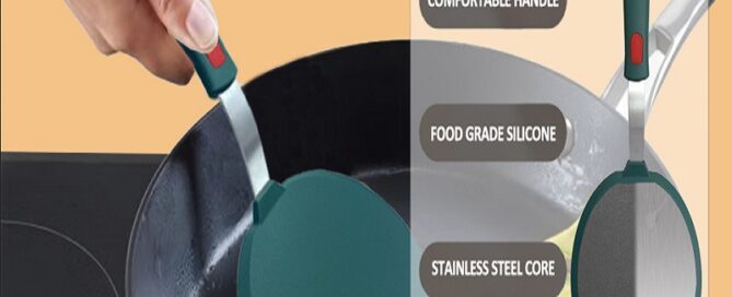 Kitchen Non-Stick Cookware Safe Wide Pancake Spatula 600°F Heat Resistant Silicone Trowel & Scraper