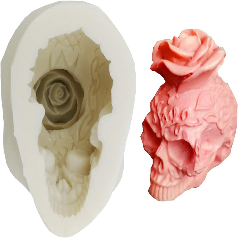 No-nonsense Silicone Tool Skull Rose Candle Silicone Mold Resin Chocolate Candle Art Mold Halloween