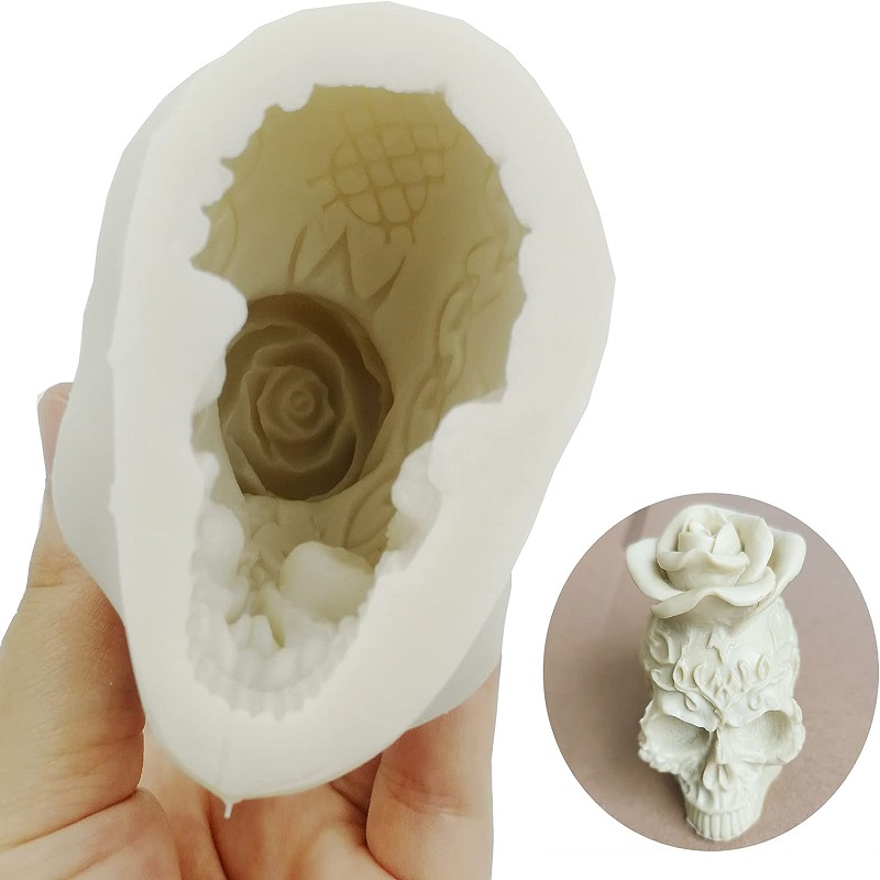 No-nonsense Silicone Tool Skull Rose Candle Silicone Mold Resin Chocolate Candle Art Mold Halloween