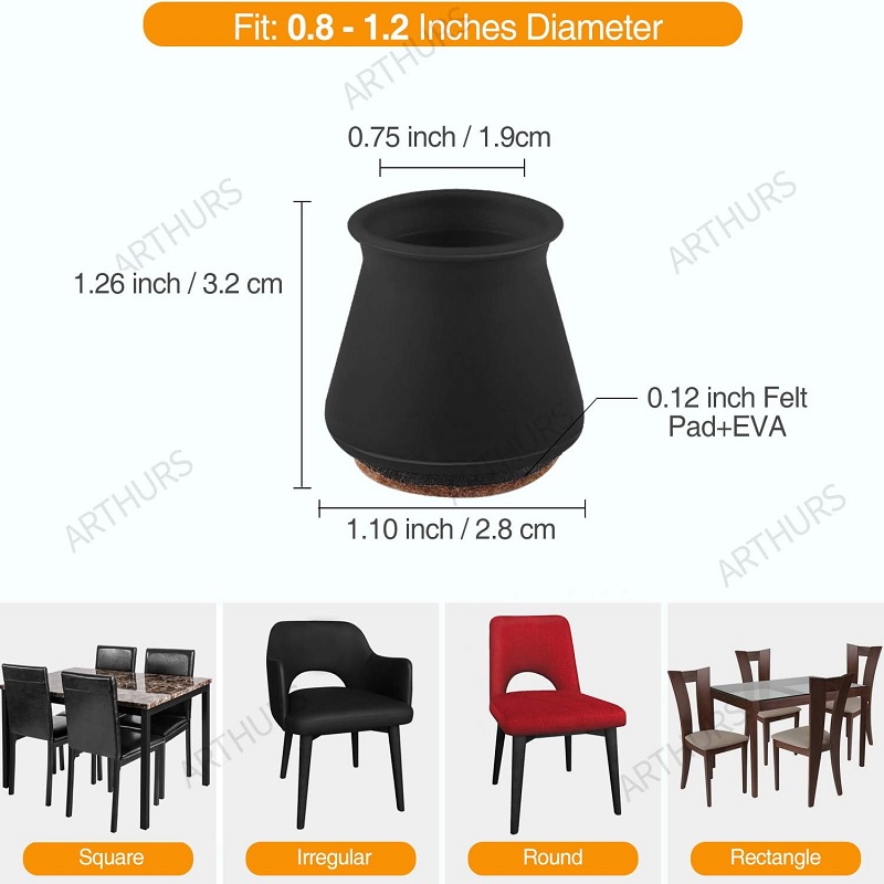 Rubber Bush For Square Pipe Black Silicone Chair Leg Floor Protectors Silicon Furniture Feet Protection Cover