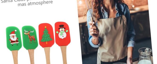 Silicone Gingerbread Spatula Christmas Baking Spatulas Wooden Handles Flexible Trim Baking Tool