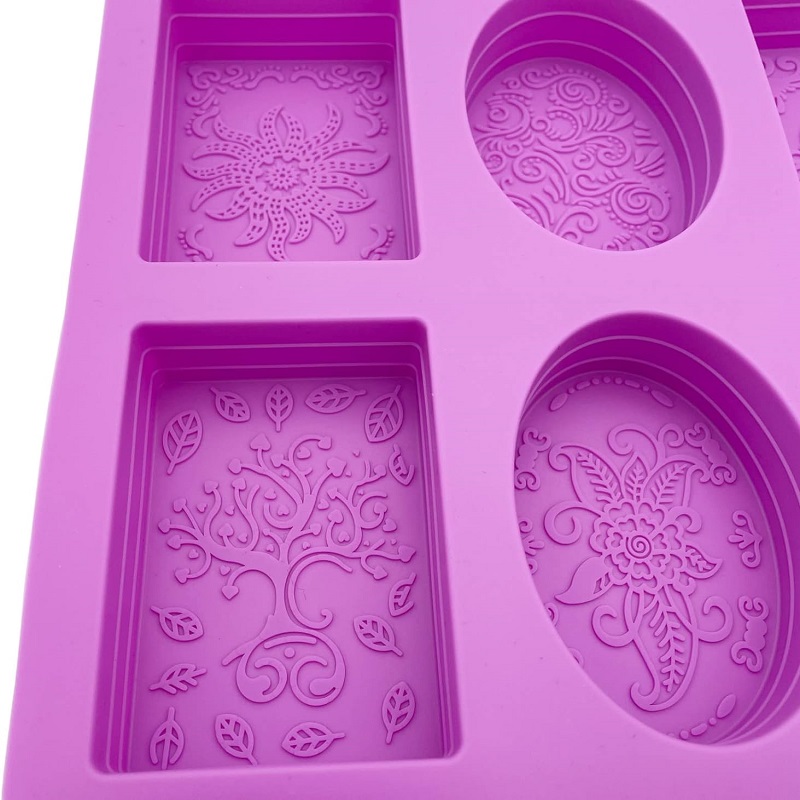 2 Pieces Embossing Flower Soap DIY Mold Silicone Rectangle Oval Soap Molds Handmade Cake Candy Trays