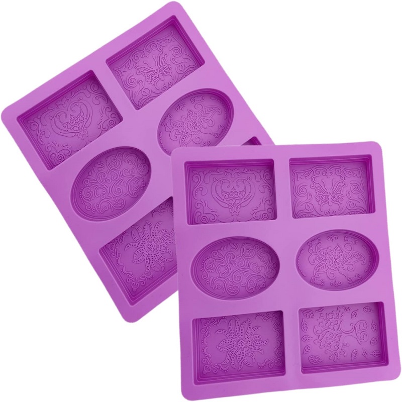 2 Pieces Embossing Flower Soap DIY Mold Silicone Rectangle Oval Soap Molds Handmade Cake Candy Trays