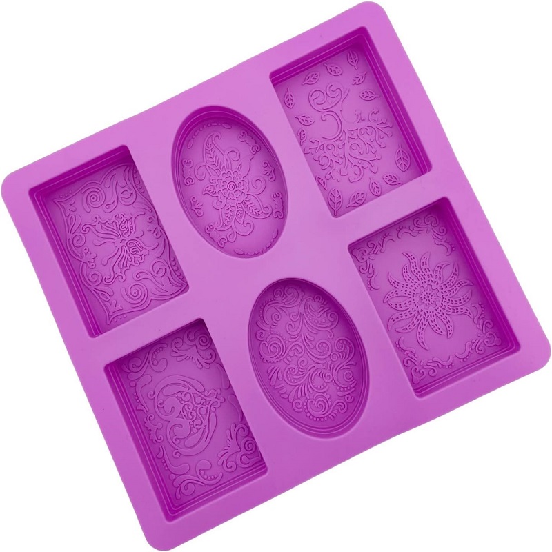 2 Pieces Embossing Flower Soap DIY Mold Silicone Rectangle Oval Soap Molds Handmade Cake Candy Trays